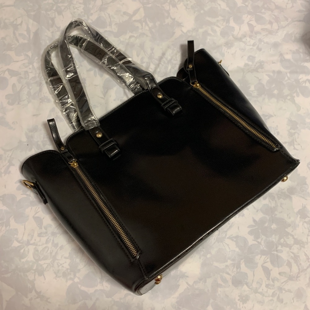 Faux Leather Black Bucket Tote Bag